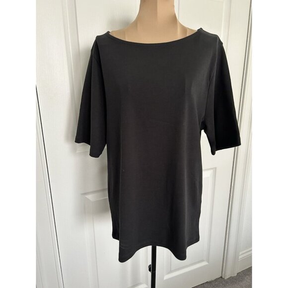 J. Crew Essential Boat Neck Elbow Sleeve T-Shirt Top Black Size XL CG014 - Picture 2 of 10